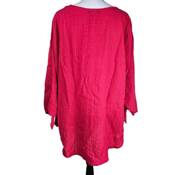 Yushi Poppy Red Swing Tunic Top OS Tie Sleeve Rayon Blend Lagenlook Scandi Boho - Picture 3 of 11